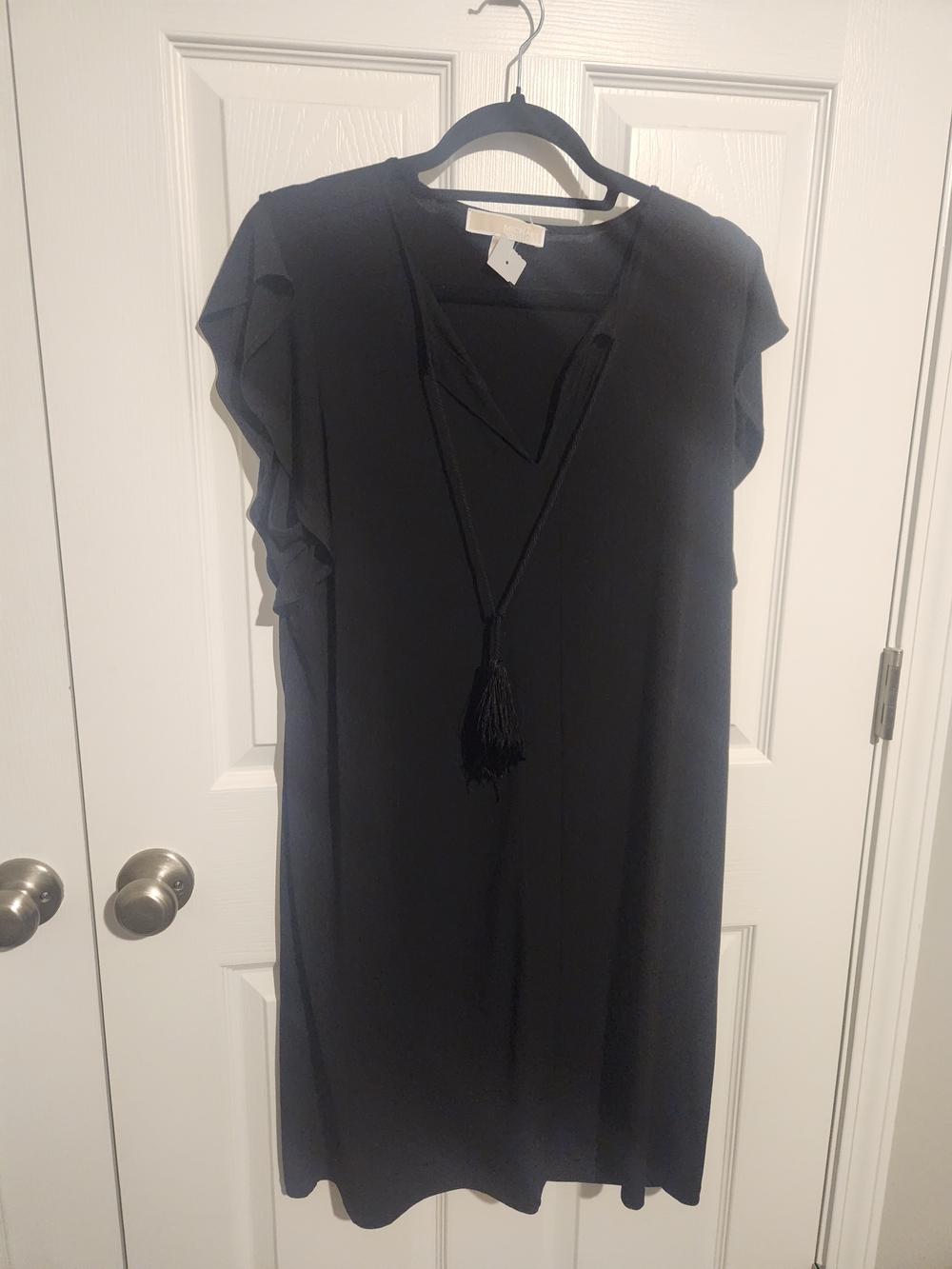 Michael Kors Black Midi Dress with Tassel Tie